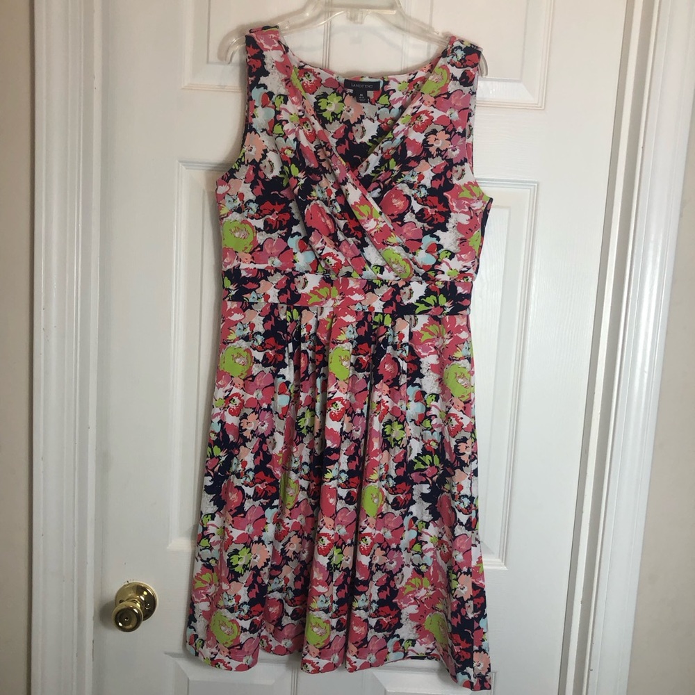 Lands’ End Sleeveless Floral Knee Length Flare Dress  Size M (10-12)